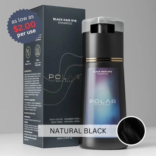 Polar Haircare - Hair Dye Shampoo for Gray Hair for Women & Men (Jet Black) Natural Hair Dye Kit - Semi Permanent Shampoo - Vegan (Polar Hair Care USA) 6.76 Fl Oz
