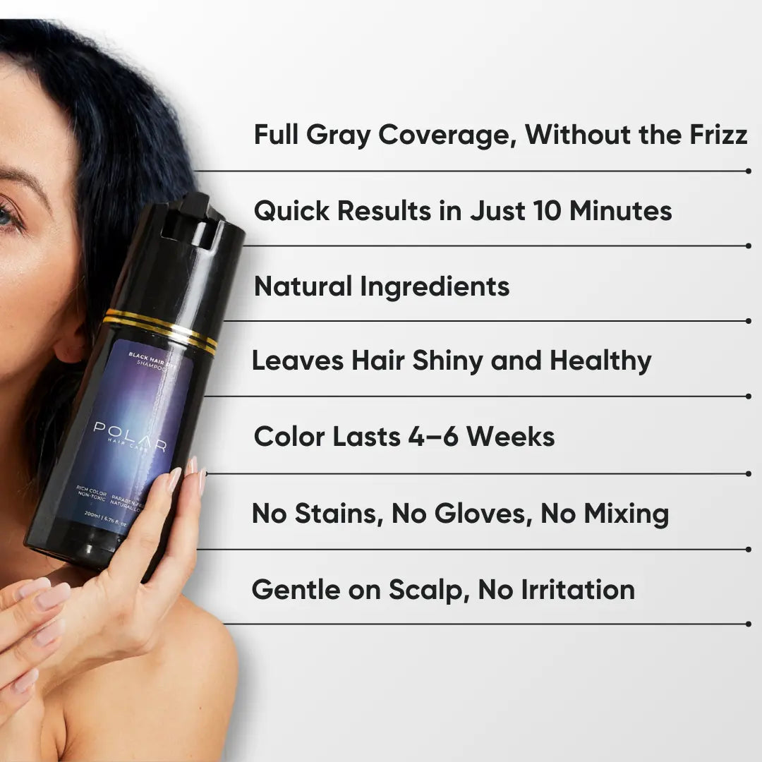 Polar Haircare - Hair Dye Shampoo for Gray Hair for Women & Men (Jet Black) Natural Hair Dye Kit - Semi Permanent Shampoo - Vegan (Polar Hair Care USA) 6.76 Fl Oz