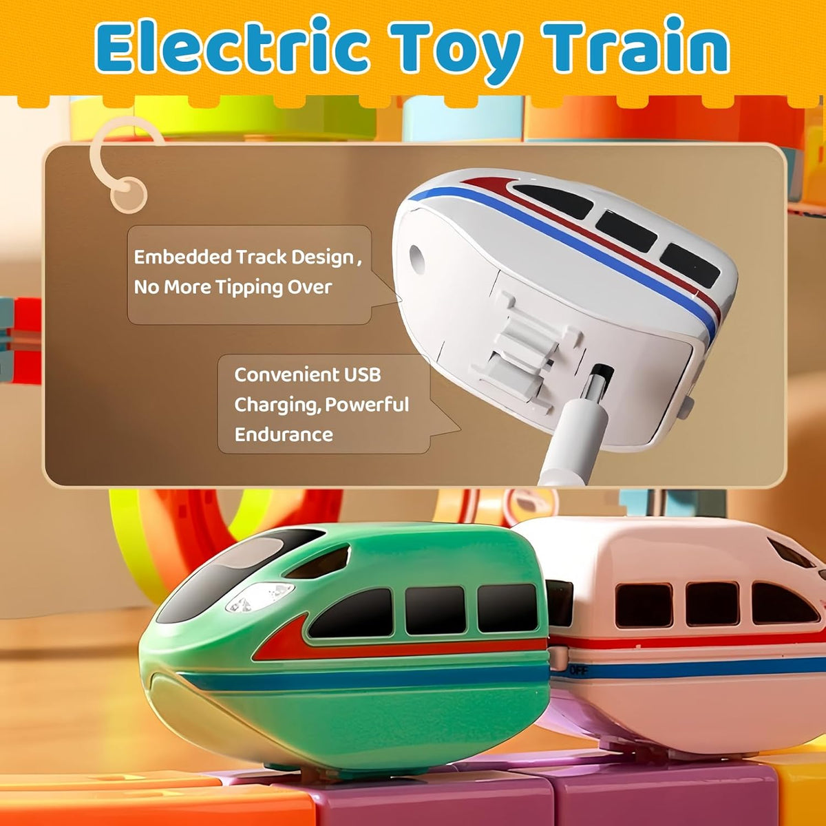 Clickrail Electric Train Set Flexible Race Track,3D STEM Magic Rail Cube Train Set, Magnetic Train Track Set, Gravity-Defying 3D Embedded Layouts & Motorized Car For Kids Boys Girls (123Pcs)