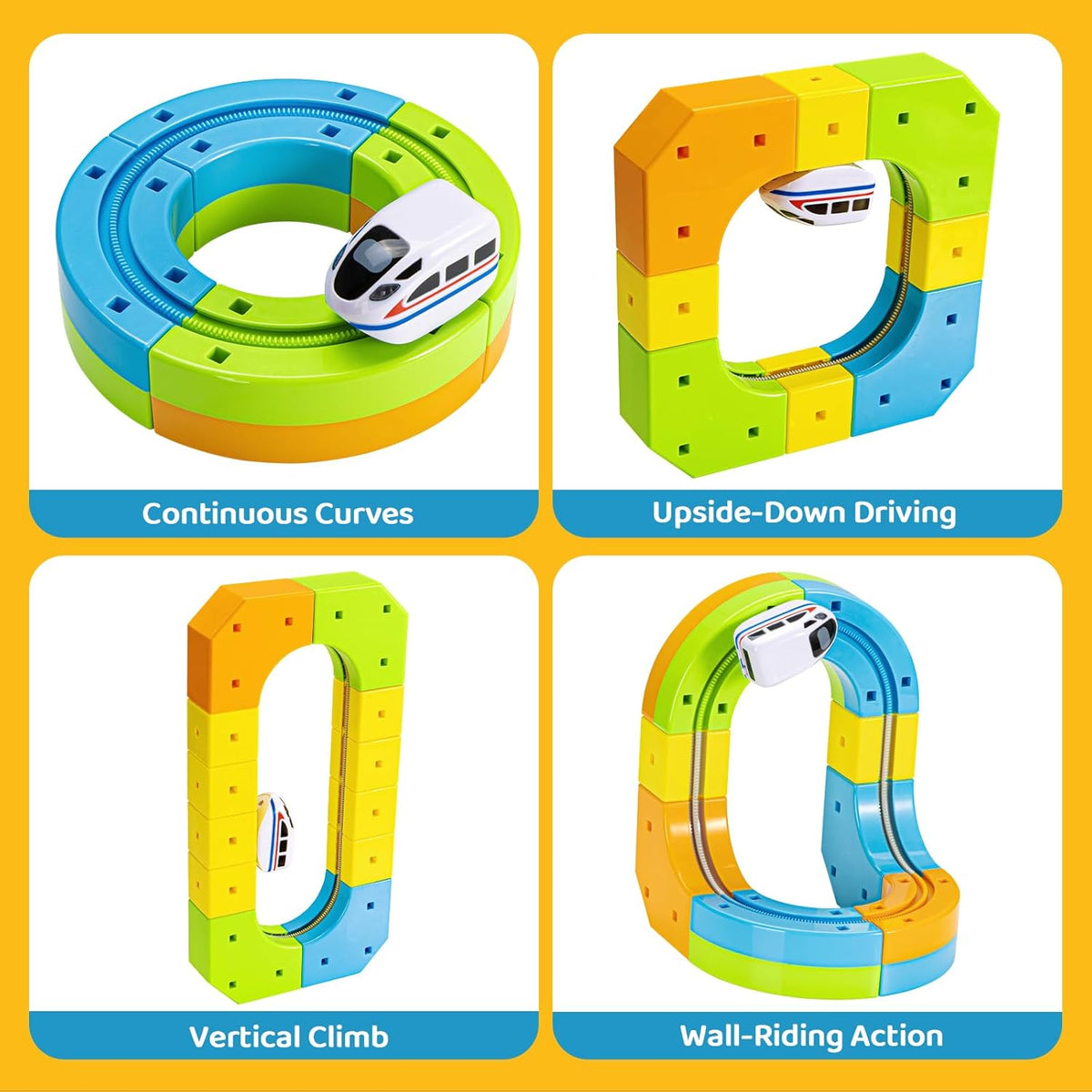 Clickrail Electric Train Set Flexible Race Track,3D STEM Magic Rail Cube Train Set, Magnetic Train Track Set, Gravity-Defying 3D Embedded Layouts & Motorized Car For Kids Boys Girls (123Pcs)