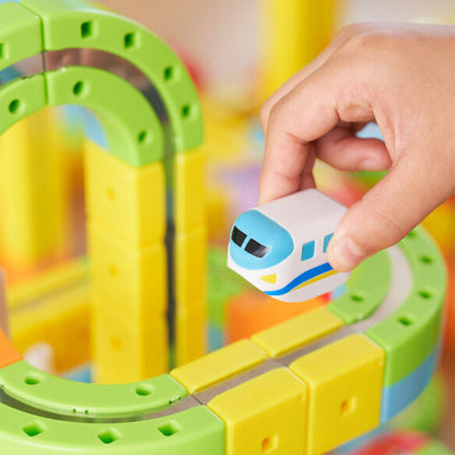 Clickrail Electric Train Set Flexible Race Track,3D STEM Magic Rail Cube Train Set, Magnetic Train Track Set, Gravity-Defying 3D Embedded Layouts & Motorized Car For Kids Boys Girls (123Pcs)
