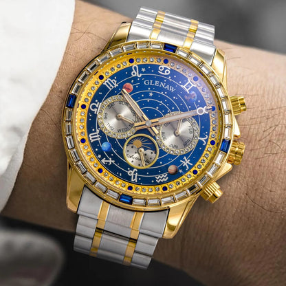 2026 Glenaw New High-End Business Luxury Automatic Mechanical Watch with 12 Zodiac Dial, Gem-Set Steel Case